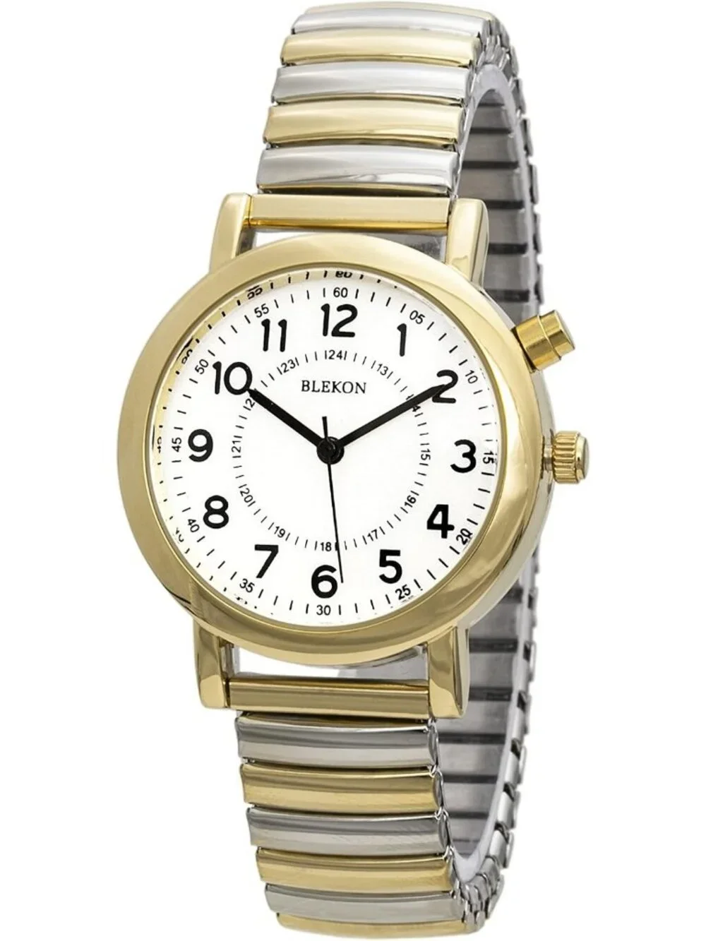 Women's Two Tone Analog Display Push Button Glossy Expansion Band Wrist Watch